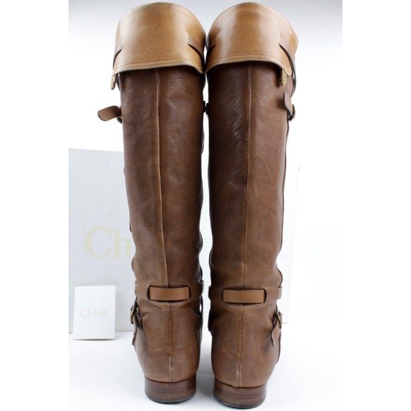 Chloé Terry Leather Knee High Boots w/ Straps 36.5 - Picture 4 of 8